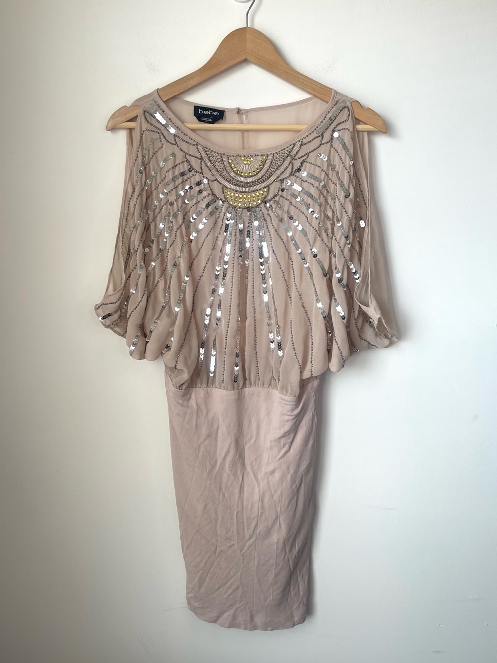 Y2K bebe Beige Sequined Cocktail Dress small petite